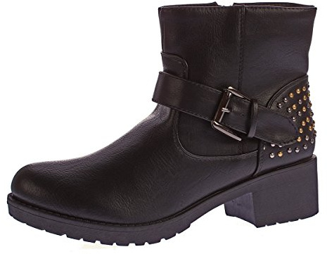 Botines de piel para mujer, tacón, tacón, tacón, con tachuelas, forro frío, tallas 36-41, Negro , 36 EU