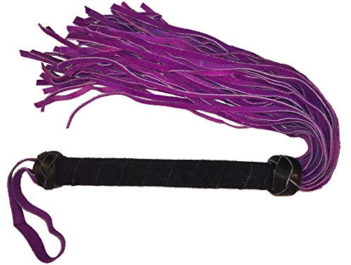Premium Wildleder Flogger für Pferde-Training, Gerte Peitsche (18 weiche Wildlederschwänze) (lila) mit Wildleder bezogener Griff mit Handschlaufe