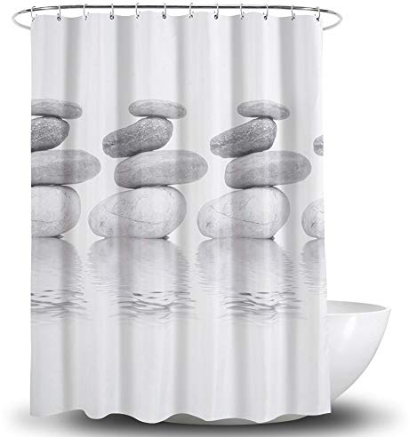 Queta Rideau de douche, anti-bactérien, résistant à la moisissure et imperméable, avec 12 anneaux de rideau de douche, en polyester, 180 x 180 cm, gris galets gris