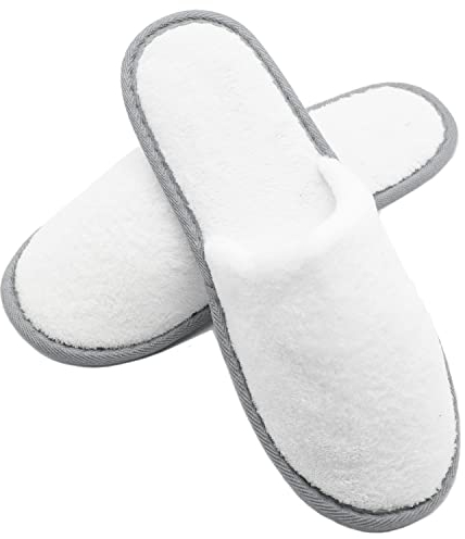 ZOLLNER 10 paires de pantoufles à usage unique blanches à bord gris – pantoufles en éponge pour voyage, spa et maison – semelle à picots antidérapante – bout fermé – taille unique – qualité hôtelière