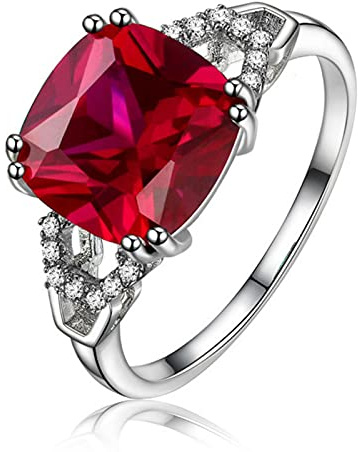 Classique 925 Bague En Argent Avec Carré Rubis/Émeraude Pierres Précieuses Charme Femmes Bijoux En Argent Fiançailles Dame Cadeau Taille 6-10