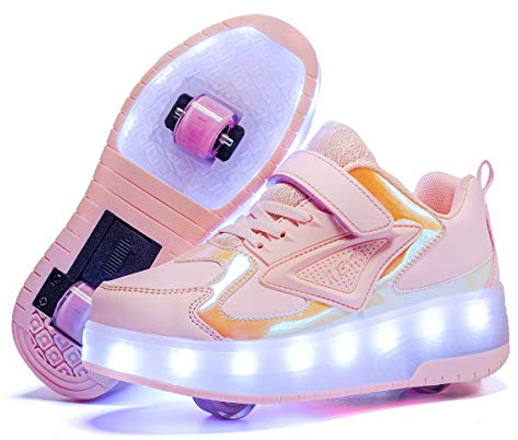 LED-skor, unisex barn/singel dubbla hjul, high-top/med justerbar tryckknapp hjul, skridskor basket/skor/sneakers multisport 7 färg LED