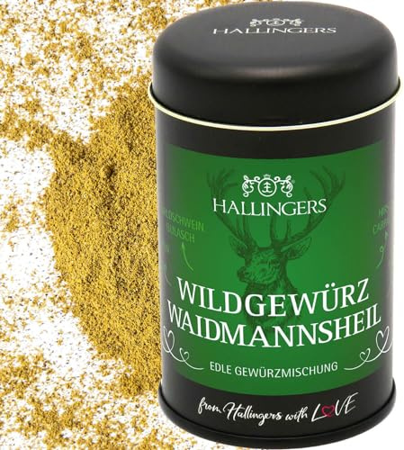 Hallingers Kryddblandning för rådjur, vildsvin & hjort (60 g) – Vilda kryddor Waidmannsheil (Aromados) – passar alltid 2022, för dig#För honom – present till påsk 2022