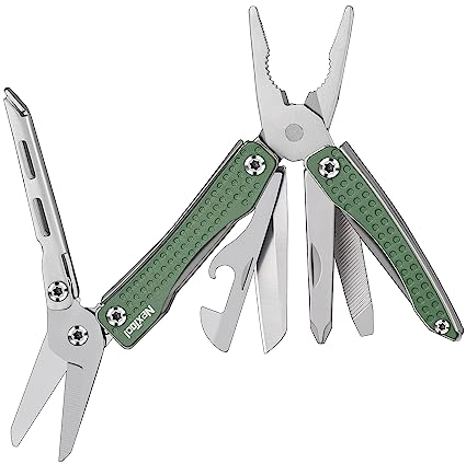 NexTool Multitool, Mini Flagship 10 en 1 Mini multiherramienta, herramienta multiherramienta plegable con navaja, alicates, abrelatas, tijeras, destornillador, abridor de botellas para camping-Verde