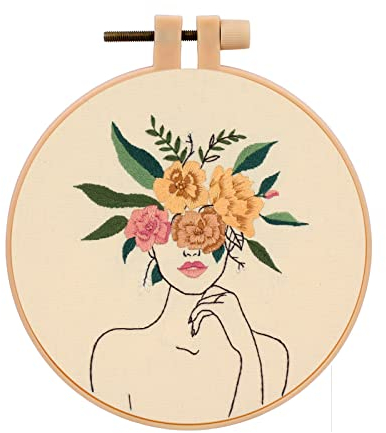 JSRQT Frau Stickerei Kreuzstich Set, Embroidery Starter Kit,Stickerei Starter Kit für Anfänger Erwachsene