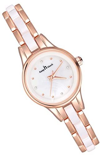 MicLee Damenuhr Analoge Rosegold Armbanduhr Einfaches Rundes Digitales Zifferblatt aus Keramik