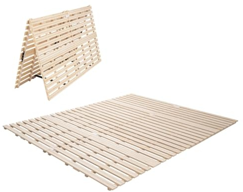 EMOOR Falttyp Latten Futonbett Doppel Größe (140 x 197 cm), Franco-Tower für Japanische Boden-Futon-Matratze, Holz Paulownia Boden Unlackiert Natürlich Schlafbettwäsche Gäste Tatami-Matte