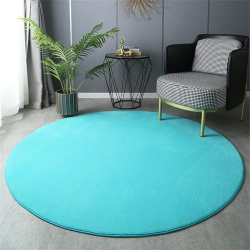 Highdi Wohnzimmer Teppich Rund 60/80/100/120cm, Einfarbig Flauschig Kurzflor Teppich Modern rutschfest Runder Teppich Weich Teppiche für Kinderzimmer Schlafzimmer (100cm,Hellblau)