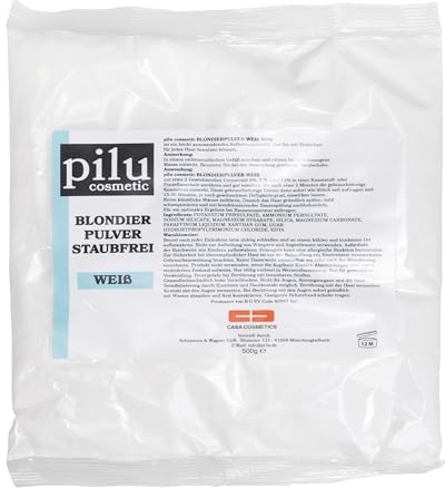pilu cosmetic Polvere bionda da 500 g, colore bianco, senza polvere, sbiancante delicato, fino a 7 sfumature, ultra forte, decolorante blu, anti-giallo (bianco)