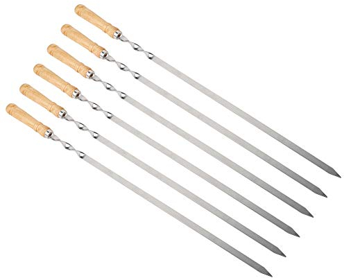 Spiedino per barbecue per barbecue in metallo piatto grande da 21,7 pollici, bastoncino per Shish Kebab in acciaio inossidabile da 6 pezzi con manico in legno Bastoncino per