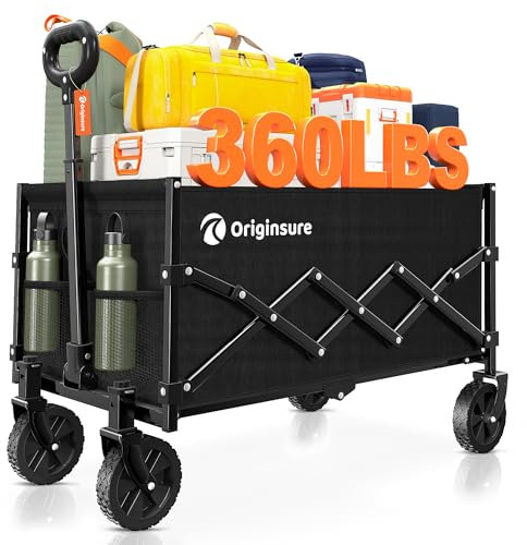 Originsure 110L Portable Collapsible Wagon Cart, 360lbs Heavy Duty, Black