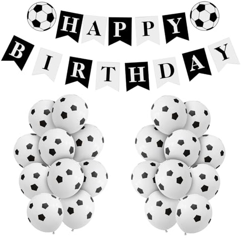 Lot de 20 ballons d'anniversaire - Blanc - Noir - Décoration de football - Pour garçons et filles - Pour fête d'anniversaire