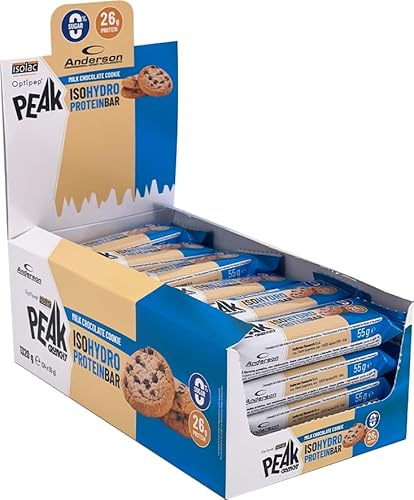 Anderson Barretta Proteica - Peak Crunchy IsoHydro Protein Bar - Cioccolato Latte e Biscotto - 50% Proteine idrolizzate, 24 x 55g - 0 Zuccheri, senza glutine