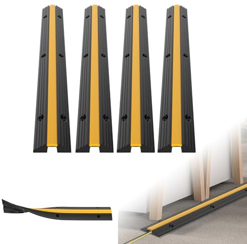 UISEBRT Lot de 8 passerelles de câbles en caoutchouc, 1 canal, 100 x 15 x 3 cm, protection contre les débordements jusqu'à 8 tonnes, tapis de protection de câbles, protection contre les trébuchements