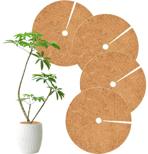 ZYETGH Kokosmatte, 4 Stück Kokos Mulchscheibe Runde 30CM Kokosmatte Pflanzen Kokosmatte Winterschutz Kokosfasermatte Kokosscheibe Filzmatte für Pflanzen Schutz Vor Nässe Frost
