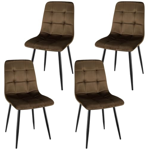 WAFTING Set di 4 Sedie da Pranzo Imbottite con Schienale alto e Velluto Olandese, con Base in Metallo, per Sala da Pranzo, Sala Reception e Soggiorno, Colore Marrone