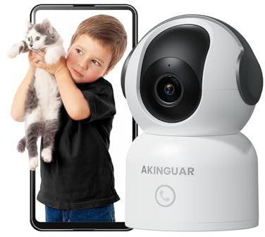 AKINGUAR 2K(3MP) Caméra Surveillance WiFi intérieure 355° PT Caméra IP, 10m Vision Nocturne, Audio Bidirectionnel, Détection Humaine AI, Suivi de Mouvement, Compatible avec Alexa, 2,4 GHz/5 GHz, Noir