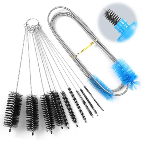11 Pezzi Spazzolino per Bottiglie, Spazzola di Pulizia per Pipa, Tastiera, Provetta, Bocca di Bollitore, Lavandino, Bottigliette, Macchina Caffè, 11 Piccole Spazzolino in Nylon di Diverse Dimensioni