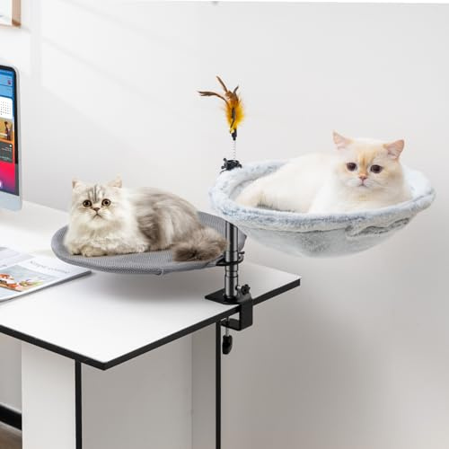 Uross Cuccia per gatti da scrivania – girevole a 360° e regolabile in altezza, morbida amaca per gatti con 2 rivestimenti lavabili, posto per dormire per animali domestici – uso per tutto l'anno