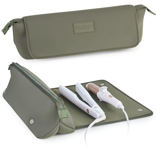 BAREFOOT CARIBOU Hair Tools Travel Bag and Heat Resistant Mat 17 (Olive)