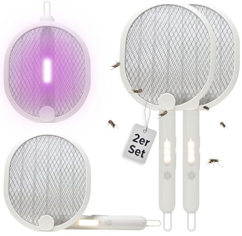 H+H TS 303 Lot de 2 tapettes à mouches électriques 2 en 1 avec lumière UV | Attrape-insectes et tapette à mouches électrique | Rechargeable avec USB-C
