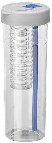 sourcing map Botella de agua con infusor de frutas, de plástico, a prueba de fugas, a prueba de roturas, con popote plegable para gimnasio, camping, viajes, bebidas frías, color gris