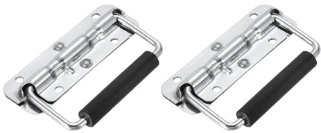 PATIKIL Poignée à ressort 4.8 pouces, 2 pcs poignées pliantes robustes pour coffre à outils avec surface en caoutchouc et grip pliants à outils, caisses, ton argenté