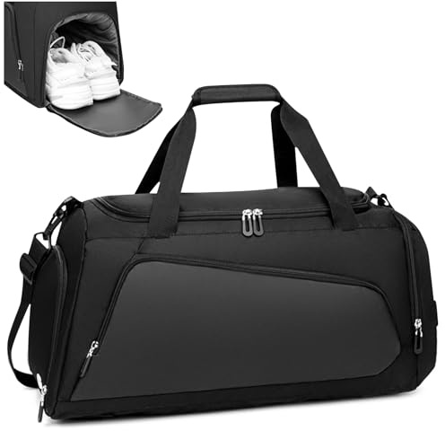 ABOHU Borsone da Viaggio Unisex Adulto, Grande Borsone Palestra, Impermeabile Duffel Bag Borsa Sportivo, con Scomparto per Scarpe e Tracolla, Umida da Viaggio, Sport, Fitness, Piscina Yoga Bag, Nero