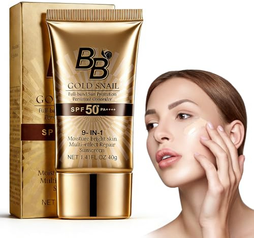 BB Cream Viso SPF 50,Crema Colorata Naturale Con Bava Di Lumaca,Alta Coprenza E Idratazione 24h,Effetto Anti-Lucidità,Fondotinta Compatto Con Protezione Solare,40g,01# Naturale