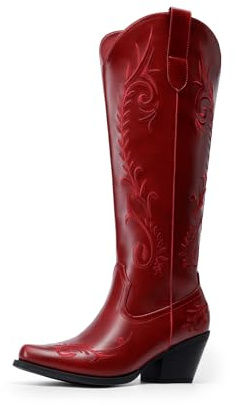 DREAM PAIRS Womens Cowboy Cowgirl Knee High Boots,Red,8