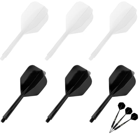 YIPFEN Set de 6 piezas de plumas para dardos, plumas dardos de fusión estables, cañas de plástico integrado y fijo, accesorios de fusión para dardos, sistema combinado de vuelo con cañas (Negro)
