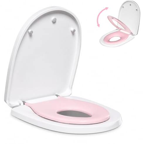 LORESJOY Lunette de Toilette Familial avec Réducteur Enfant Forme U | Frein de Chute, Charnière Réglable, Démontage Rapide, Facile à Nettoyer, Capacité jusqu'à 150 kg