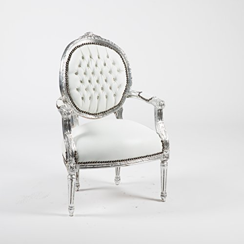 Way Home Store Poltrona BAROCCO Medaglione Silver e Bianca 60 x 65 x 90 cm