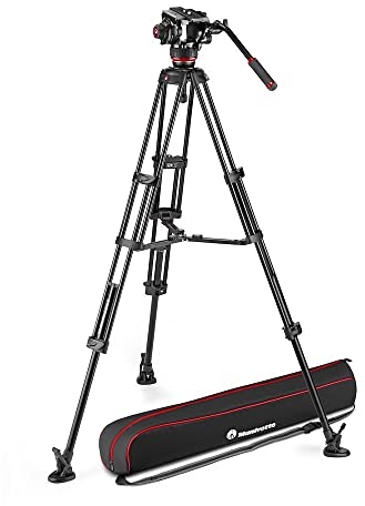 Manfrotto Kit Treppiede con Testa Video Fluida Manfrotto 504X e Treppiede Doppio Tubo in Alluminio, con Stabilizzatore Centrale, per Reflex, Mirrorless,Camcoder, con Sacca per Trasporto, Portata 12 kg
