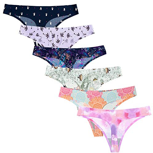 Nightease dam string tangas sömlös issilke mjuka underkläder 6-pack, Stil4, L