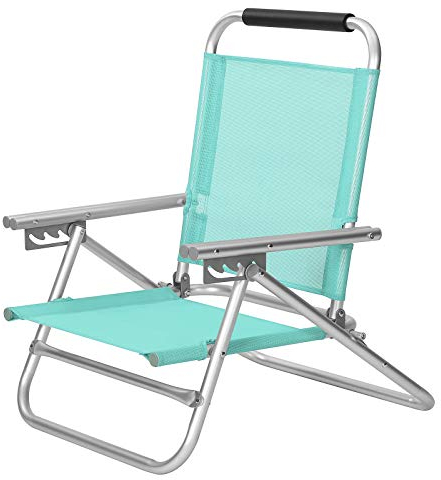 SONGMICS Chaise de Plage, Pliante, Portable, Dossier Réglable sur 4 Niveaux, avec Accoudoirs, Respirante et Confortable, Chaise d'Extérieur, Vert GCB065C01