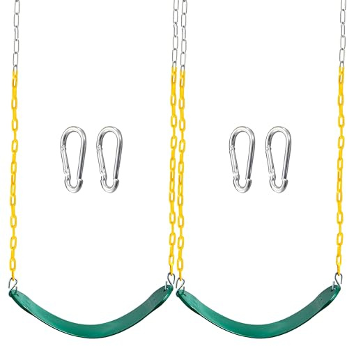 TURFEE 2 Pack Green Swing Seats Heavy Duty with 66 Chain, Swing Set Accessories Replacement with Snap Hooks for Kids Outdoor Play Playground, Trees, Playground(Green)
