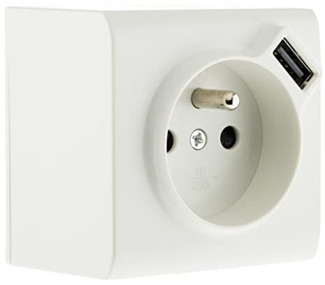 Zenitech Prise 2P+T et USB en saillie - Blanc
