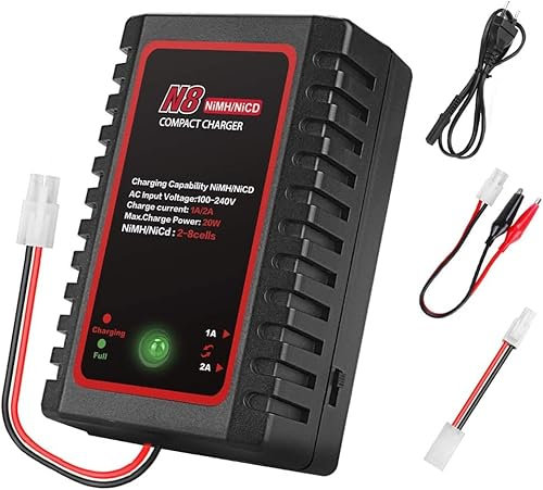 YUNIQUE Espana HTRC Nimh Cargador de batería para Paquetes Batería 2-8s Nimh NiCD (2.4V-9.6V) con Conector estándar/Mini Tamiya para Airsoft RC Car Boat Drone