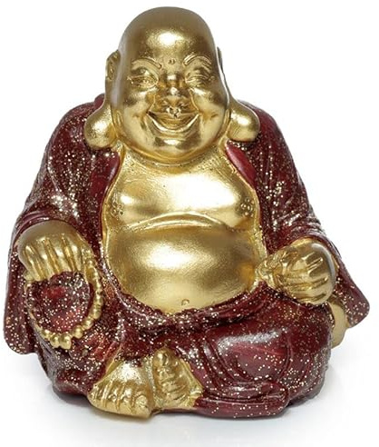 Valmoni Sport Figura de Buda Chino Que Ríe de la Suerte Dorado Fortuna Gordo Decoración (Rojo)