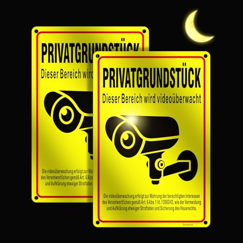 Goodvia Schild Videoüberwachung Privatgrundstück 20x30cm Vertikal Alu Reflektierende Oberfläche Wasserdicht und Rostfrei Durch Antioxidantien für Innen- und Außeneinsatz