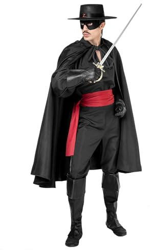 Maskworld Zorro Kostüm - Größe: L - Komplett-Kostüm des schwarzen Rächers für Karneval, Halloween & Motto-Party