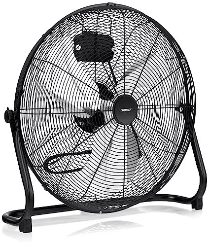 COSTWAY Ventilateur de Sol 51 cm à 3 Vitesses 160W, Ventilateur Industriel avec Angle D'inclinaison Réglable à 145° et 3 Pales en Alliage D'aluminium et Moteur en Cuivre, Noir