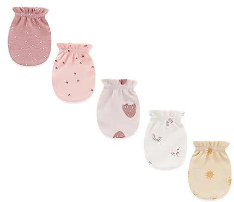 Ecojoy Neugeborenes Baby elastische Scratch Mitten 5 Pcs Tiny Baby Junge und Mädchen Handschuhe Scratch Mits 0-6 Monate, Peach Pink