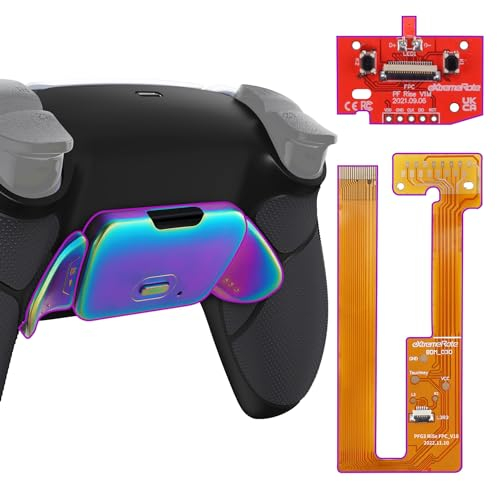 eXtremeRate Real Metal Buttons (RMB) Rise 2.0 Remap Kit para ps5 Control BDM-030/040/050 Carcasa con Goma Grip & Actualización Board & Programable Botones Traseros para ps5 Mando(Negro Arcoíris)