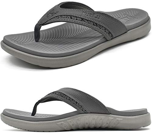 KuaiLu Flip Flops Herren EU 48 Bequeme Orthopädische Zehentrenner Sandalen für Männer mit Plantar Fasciitis Arch Support Rutschfest Sport Gummifußbett Sommer Beach/Pool Badelatschen