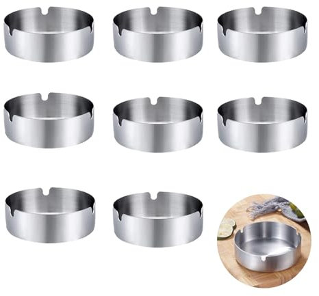 Posacenere Moderno Rotondo in Acciaio Inox - 8 Pezzi da Tavolo per Sala Conferenze, Bar, Ristoranti, Camere da Letto, Giardini e Balconi, da Esterno