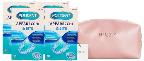 Pulitore Quotidiano APPARECCHI & BITE, Freschezza e Trasparenza. Con Tecnologia Crystal Clear, Confezione Da 30 Compresse (4 Confezioni)+ Pochette (Colori Assortiti)