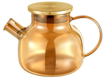 Wilmax – glastekanna med lock i rostfritt stål – 950 ml – tebryggare för löst te – glaskanna – kanna av värmebeständigt glas – teapot – glaskanna för varma och kalla drycker