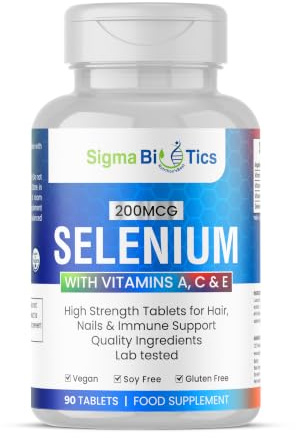 SigmaBiotics Selenium with Vitamins A, C & E - Promotes Healthy Hair, Skin & Nails - Supports the Immune System - Superior Absorption Formula - Vegan and Gluten Free (90 Tablets)